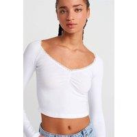 Dilvin Women's Ribbed Crop T-Shirt in White | Size: Medium