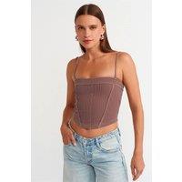 Dilvin Women's Ribbed Square-Neck Crop Top in Mauve | Size: Small