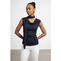 Dilvin Women's Sleeveless Cowl Neck Jersey Blouse in Navy | Size: Small