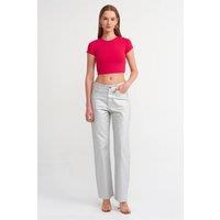 Dilvin Women's Crop Slim-Fit Crew Neck T-Shirt in Bright Pink | Size: Small