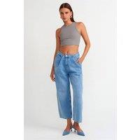 Dilvin Women's High-Waist Balloon Capri Jeans in Mid Blue | Size: Medium