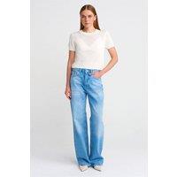 Dilvin Women's High-Waist Wide-Leg Cotton Denim Jeans in Mid Blue | Size: Medium