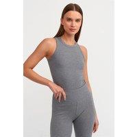 Dilvin Women's Ribbed Halterneck Sleeveless Blouse in Grey | Size: Small