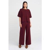 Dilvin Women's High-Waist Wide-Leg Knit Trousers in Burgundy | Size: Small