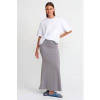 Dilvin Women's High-Waist A-Line Maxi Skirt in Grey | Size: Small