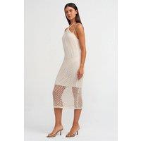 Dilvin Women's Textured Halter Midi Dress With Cut-Out in Cream
