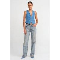 Dilvin Women's Low-Waist Straight Leg Jeans in Light Blue | Size: Medium