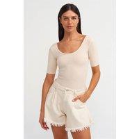Dilvin Women's Slim Fit Cotton Blend Unitard in Medium Beige | Size: Small