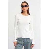 Dilvin Women's Slim Fit Ribbed Boat Neck Sweater in White