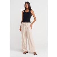 Dilvin Women's Tencel Wide-leg Trousers With Drawstring Waist in Cream | Size: Small