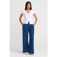 Dilvin Women's High-Waist Wide-Leg Cotton Denim Jeans in Mid Blue | Size: Small