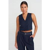 Dilvin Women's Women's Fitted Cropped Waistcoat in Navy | Size: Small