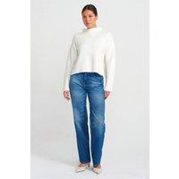 Dilvin Women's High-Waist Straight-Leg Cotton Jeans in Mid Blue | Size: XS