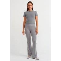 Dilvin Women's High-Waist Ribbed Flare Pants in Grey | Size: Large