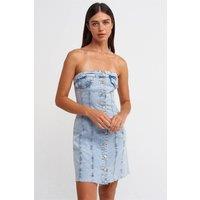 Dilvin Women's Strapless Mini Denim Dress in Light Blue | Size: XS