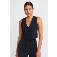 Dilvin Women's Women's Cropped Crepe Waistcoat in Black | Size: Large