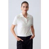 Dilvin Women's Polo Collar Button Blouse in White