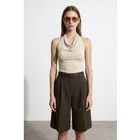 Dilvin Women's Sleeveless Cowl Neck Tie Blouse in Beige | Size: Small