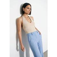 Dilvin Women's Halter Neck Cut-Out Bodysuit in Beige | Size: Large