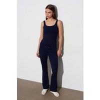 Dilvin Women's Mid-Waist Flare Jersey Pants With Drawstring in Navy | Size: Medium