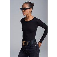 Dilvin Women's Slim Fit Crew Neck Jersey Bodysuit in Black | Size: Small