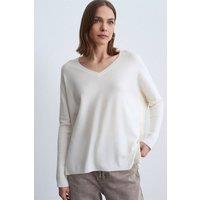 Dilvin Women's V-neck Ribbed Knit Sweater in Ivory