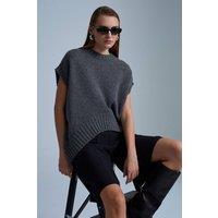 Dilvin Women's Oversized Ribbed Knit Sweater Vest in Charcoal