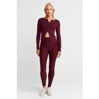 Dilvin Women's High-Waist Skinny Leggings With Zip Detail in Burgundy | Size: Medium