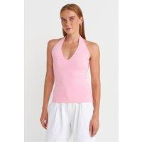 Dilvin Women's Slim Fit Halterneck Knit Blouse in Baby Pink