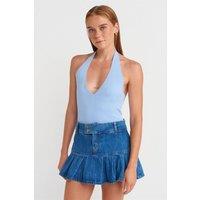 Dilvin Women's Slim Fit Halterneck Knit Blouse in Baby Blue