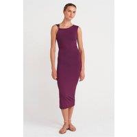 Dilvin Women's Sleeveless Bodycon Midi Dress With Accessory Detail in Purple | Size: Medium