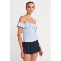 Dilvin Women's Off-Shoulder Ribbed Crop Blouse in Baby Blue | Size: Medium