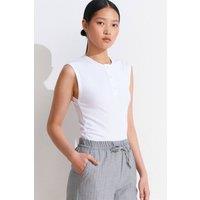 Dilvin Women's Sleeveless Ribbed Button-Front Blouse in White | Size: Large