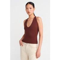 Dilvin Women's Halter Cut-Out Jersey Blouse in Brown | Size: Small