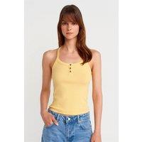 Dilvin Women's Slim Fit Ribbed Knit Cami Blouse in Lemon | Size: Small