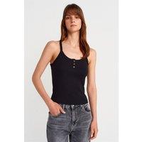 Dilvin Women's Slim Fit Ribbed Knit Cami Blouse in Black | Size: Medium