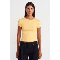 Dilvin Women's Slim Fit Cotton Crop T-Shirt in Lemon | Size: Small