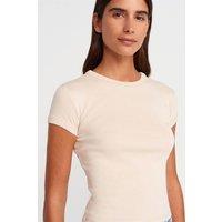 Dilvin Women's Slim Fit Cotton Crop T-Shirt in Cream | Size: Small