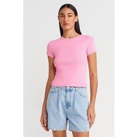 Dilvin Women's Slim Fit Cotton Crop T-Shirt in Bright Pink | Size: Small