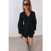 Warehouse Women's Tailored Sculpted Waist Blazer in Black | Size: 14