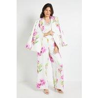 Wallis Women's Floral Satin Trouser Coord in Ivory | Size: 14