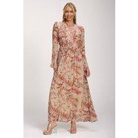 Jolie Moi Women's Long Sleeve Chiffon Ruffle Maxi Dress in Pale Orange | Size: 8