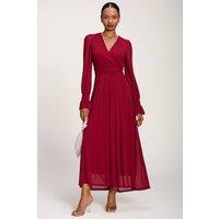 Jolie Moi Women's Long Sleeve Mesh Maxi Dress in Dark Red | Size: 20