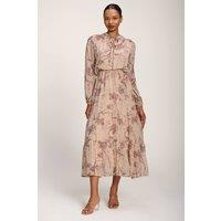 Jolie Moi Women's Chiffon Tie Neckline Maxi Dress in Light Beige | Size: 10