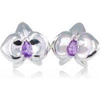 Ojewellery Women's Amethyst Orchid Stud Earrings in Silver