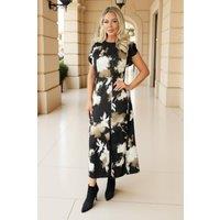 AX Paris Women's Black Abstract Print Flutter Sleeve Midi Dress | Size: 8