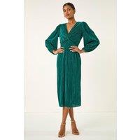 Roman Women's Plisse Twist Front Midi Dress in Green | Size: 18