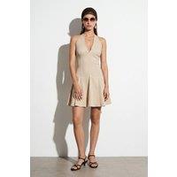 Dilvin Women's Halter Neck Skater Mini Dress in Beige | Size: Medium