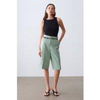 Dilvin Women's High-waist Wide-leg Crepe Shorts With Belt in Mint | Size: Small