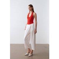 Dilvin Women's High-Waist Wide-Leg Crepe Trousers in White | Size: Medium
